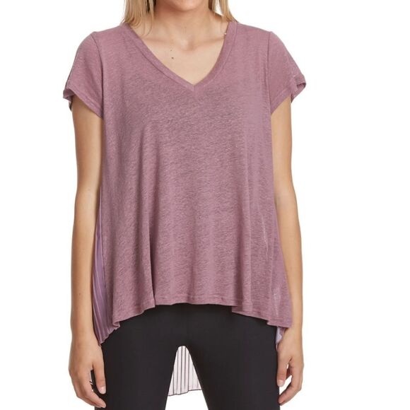 Penelope Rose Purple Garnet Pleated Ombre Back V-neck Short Sleeve Top - Picture 11 of 12